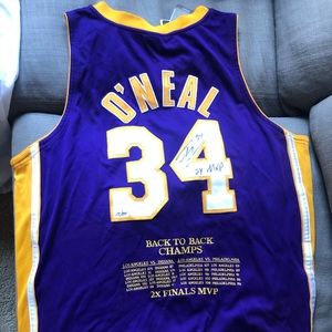 Hand-signed Nike back to back lakers shaq Jersey